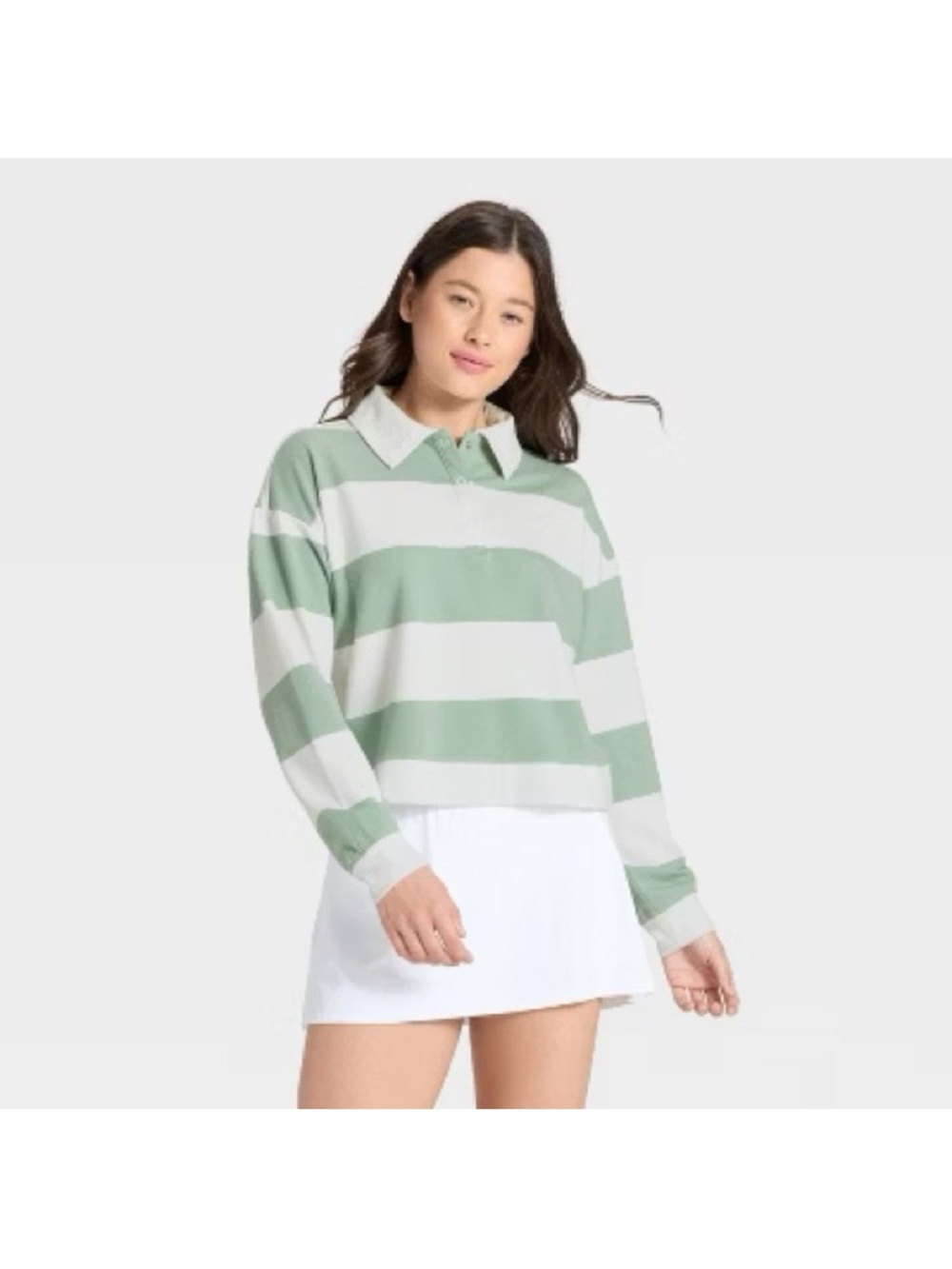 all in motion Sage and White Cropped Rugby Polo